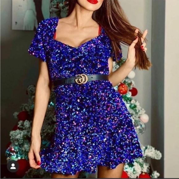 Zara blue and purple sequin mini dress Sz S - Picture 4 of 16